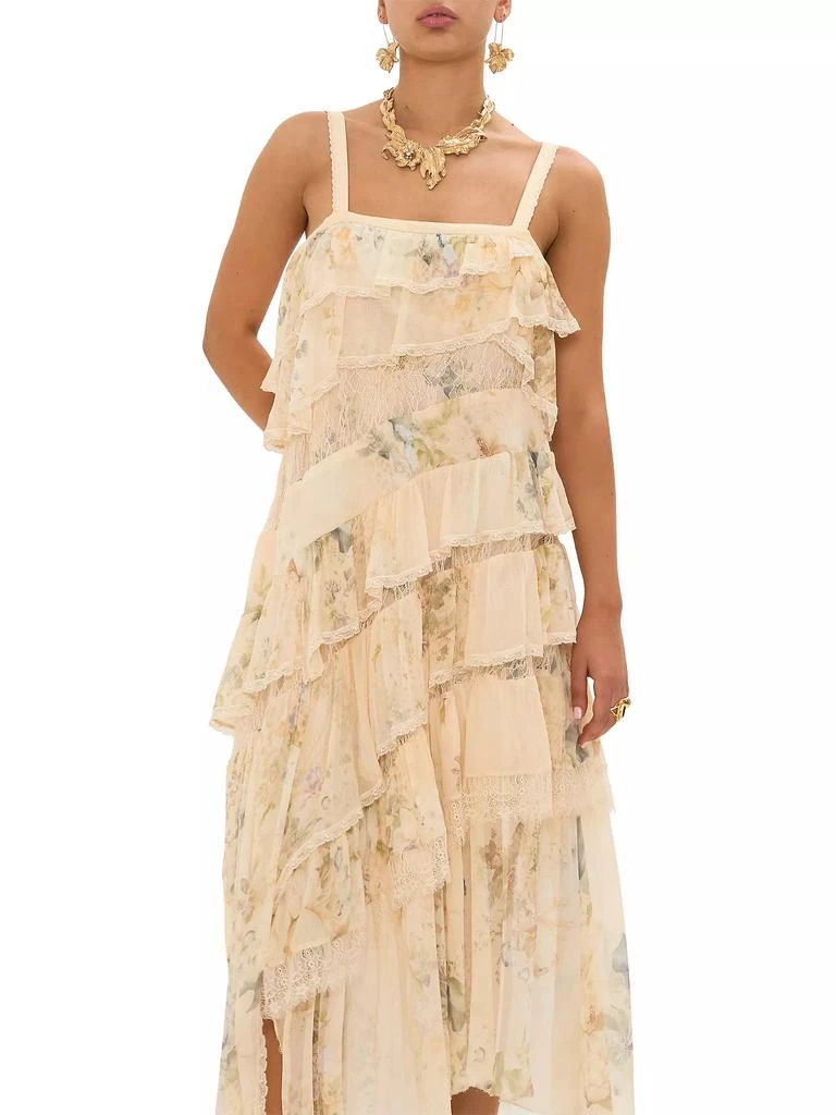 Camilla Floral Lace Silk Tiered Maxi Dress 7