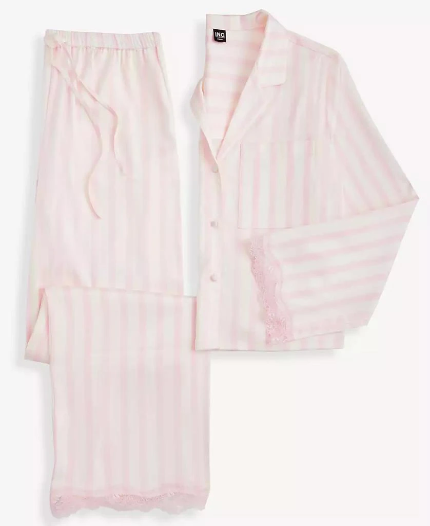 INC International Women
s Long-Sleeve Lace Trim Boxy Satin Notch Set, Created for Macy
s 5