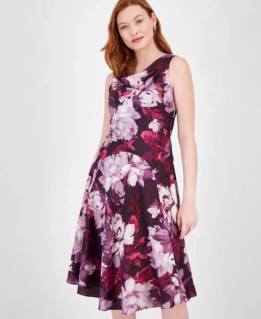 Robbie Bee Women's Floral-Print Cowl-Neck Fit & Flare Dress 2