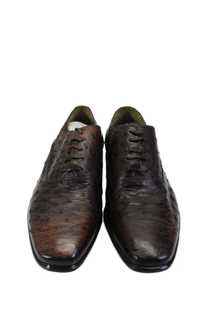 Tardini Mens Ostrich Skin Lace Up Oxford Dress Shoes Dark Brown 2