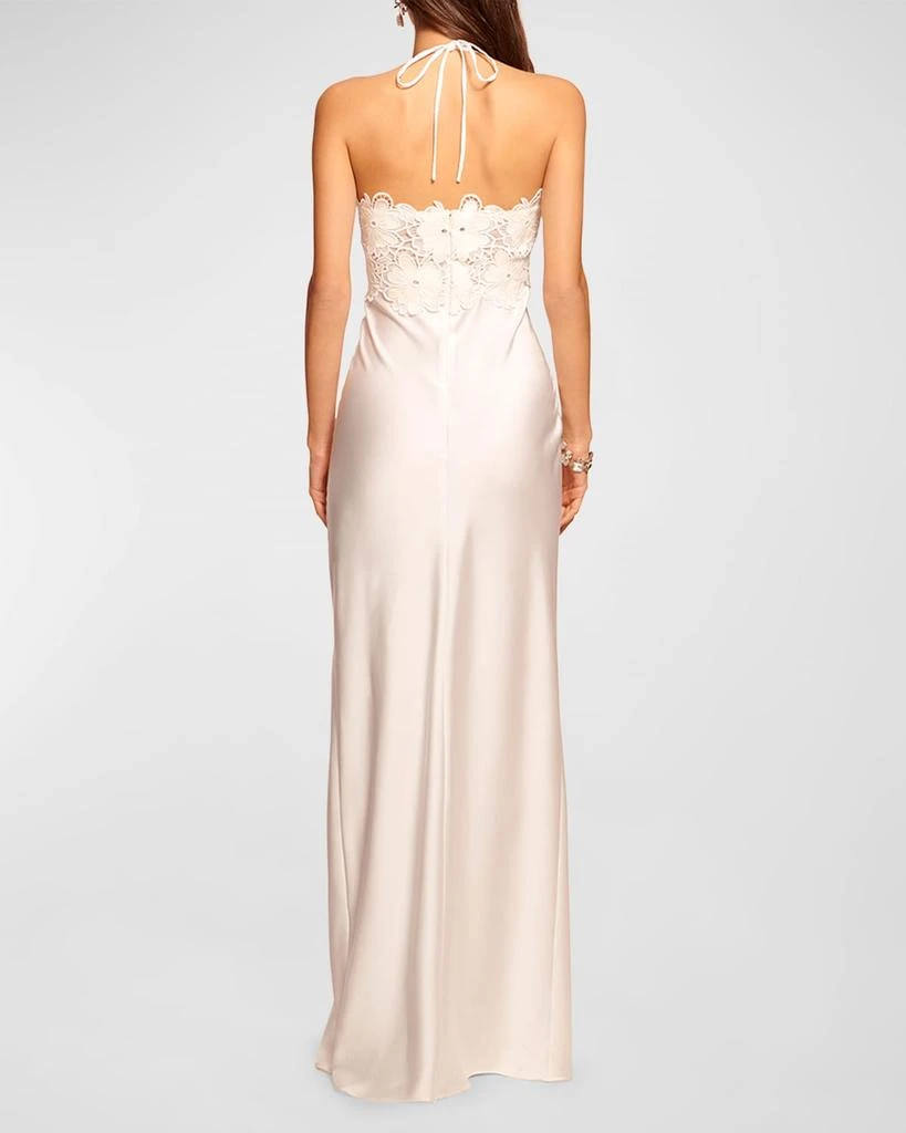 Ramy Brook Mora Side-Slit Floral-Embroidered Halter Gown 2