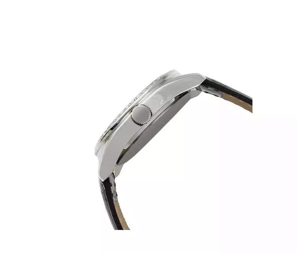 Peugeot Women's Black Watch 40mm Bold Crystal Bezel Leather Strap 3