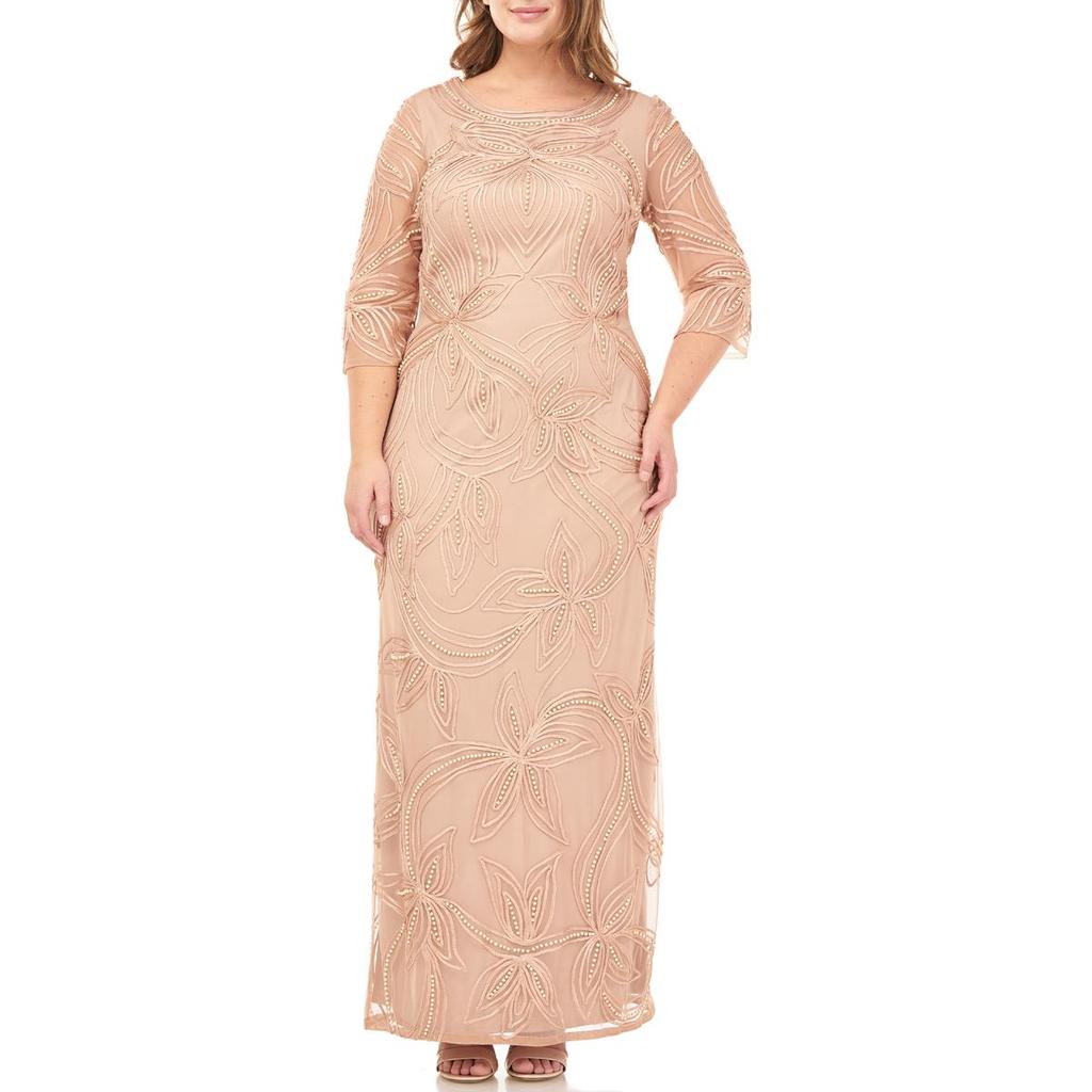 JS Collections Plus Womens Beaded Soutache Evening Dress