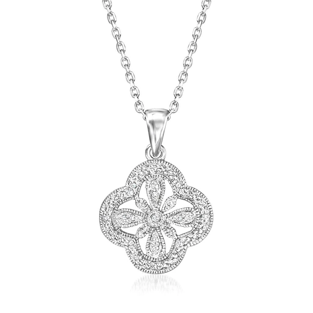 Ross-Simons Diamond Flower Pendant Necklace in Sterling Silver 1