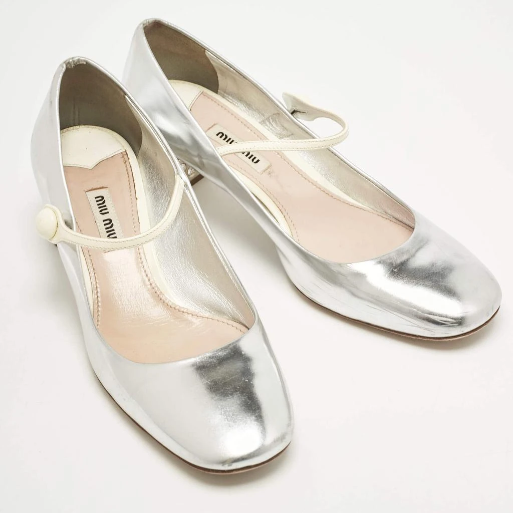 Miu Miu Miu Miu Silver Leather Mary Jane Pumps Size 37 4