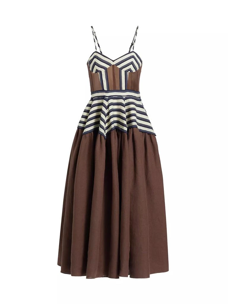 Rosie Assoulin Golden Afternoon Linen Striped Midi-Dress 1