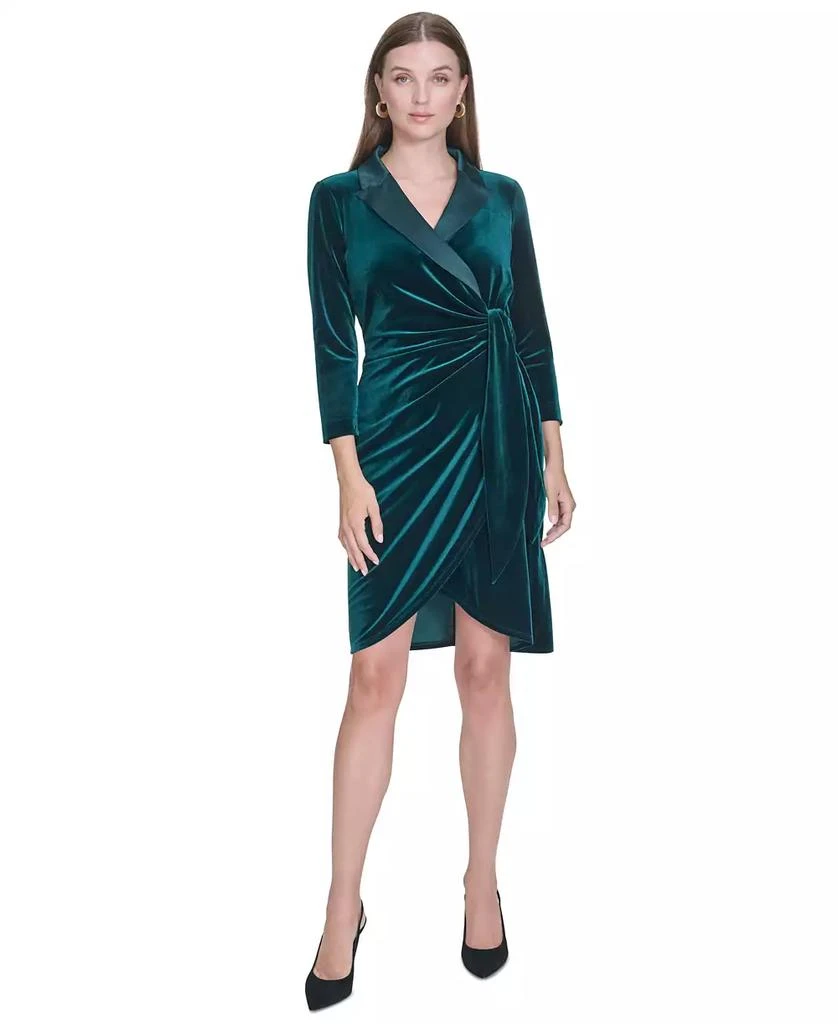 HALSTON Women's Satin-Trim Velvet Sheath Dress 1