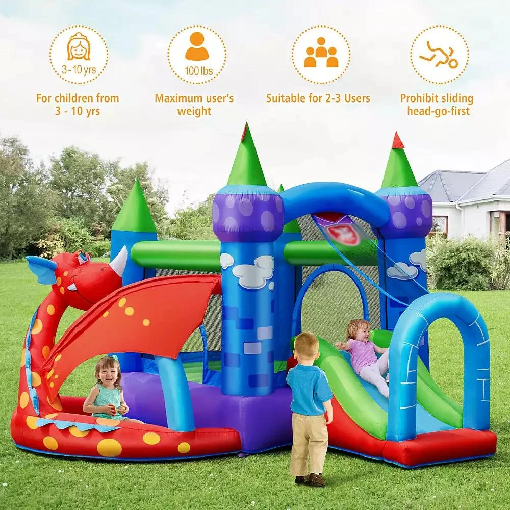 Slickblue Kids Inflatable Bounce House Dragon Jumping Slide Bouncer Castle Fun Outdoor Playset for Kids 6