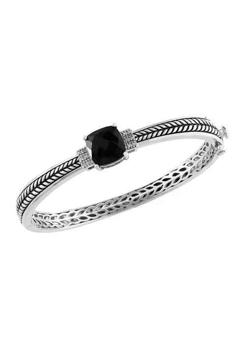 Effy 4.2 ct. t.w. Black Onyx and 1/10 ct. t.w. Diamond Bracelet in Sterling Silver 1
