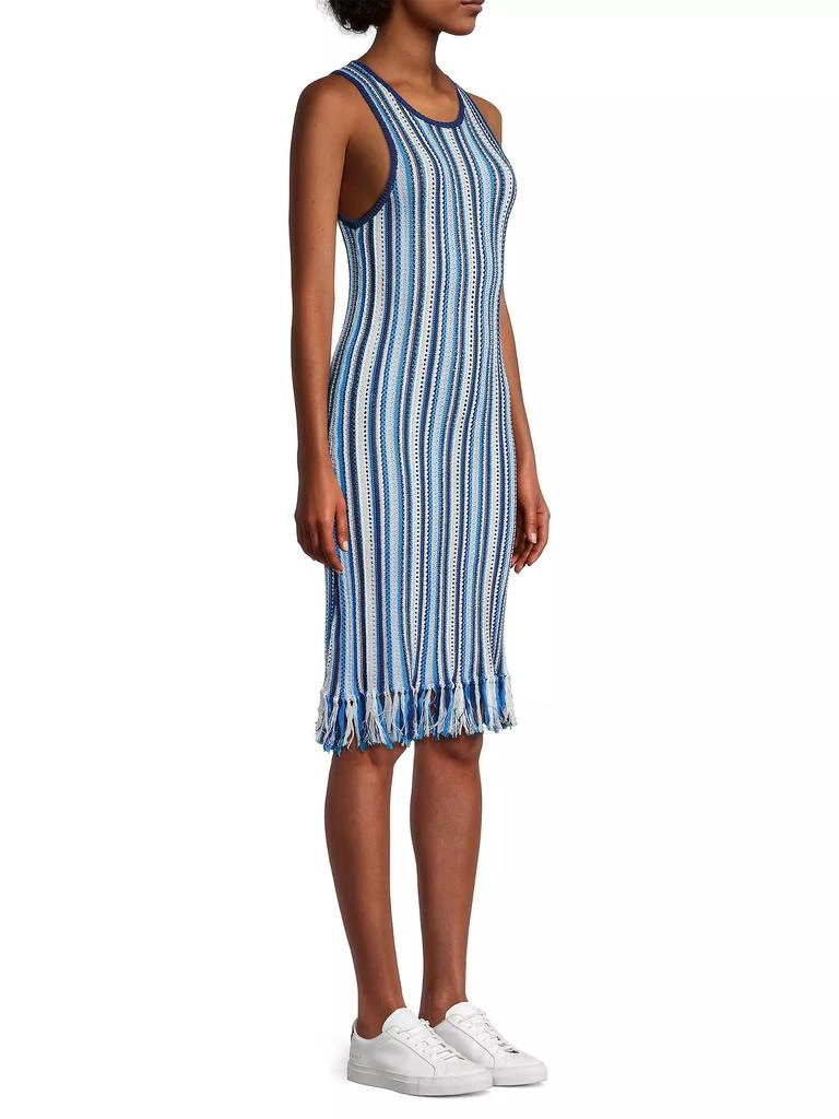 White + Warren Sleeveless Striped Crochet Midi-Dress 4