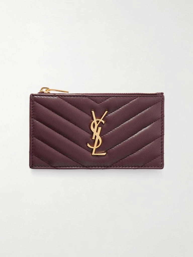 Yves Saint Laurent Embellished Quilted Textured-leather Cardholder