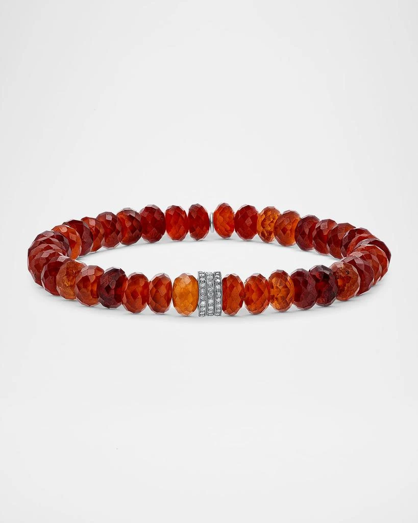 Sheryl Lowe Hessonite Garnet Faceted 8mm Bracelet with 3 Pave Diamond Rondelles 1