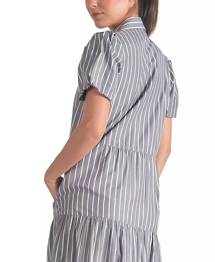 Elan Women's Poplin Striped Button-Front Puff-Sleeve Dress 3