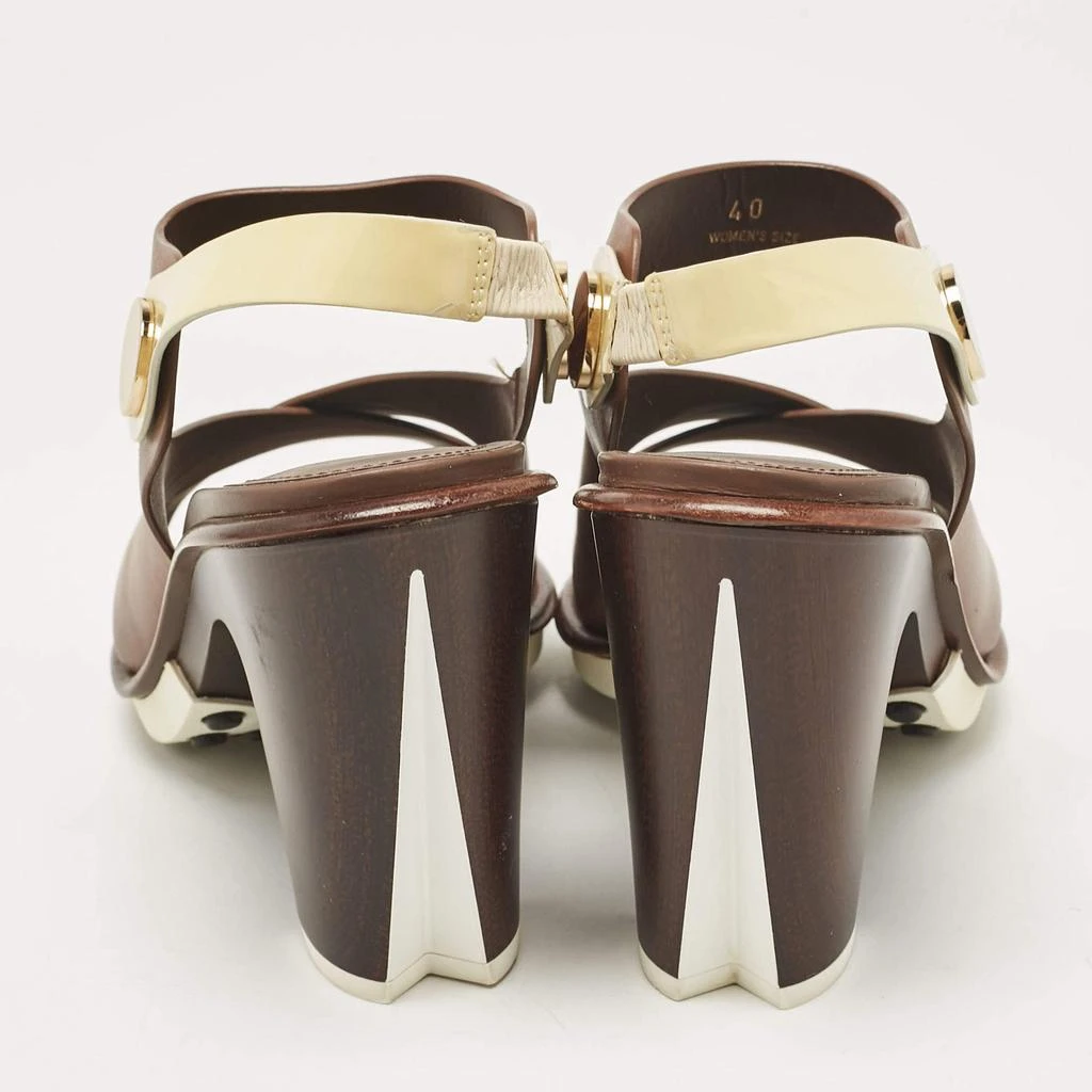 Tod's Tod's Brown/White Leather Block Heel Slingback Sandals Size 40 5