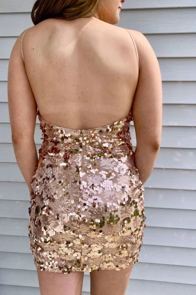 Alythea Alythea - Rose Gold Sequin Cowl Neck Mini Dress 2