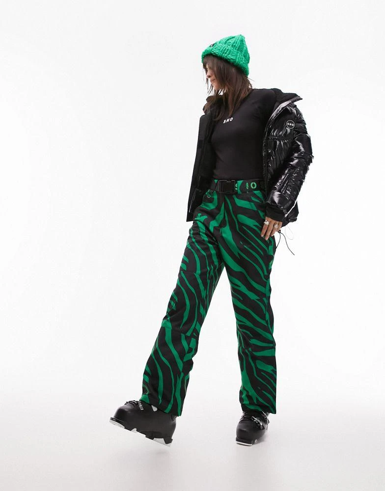 Topshop Topshop Sno straight leg ski trouser in green zebra print 5
