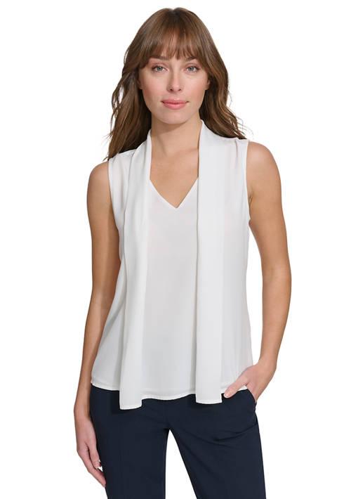 Tommy Hilfiger Hilfiger Sleeveless Pleated Scarf Blouse