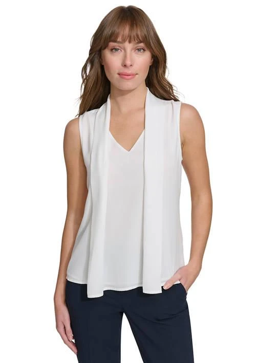 Tommy Hilfiger Hilfiger Sleeveless Pleated Scarf Blouse 1