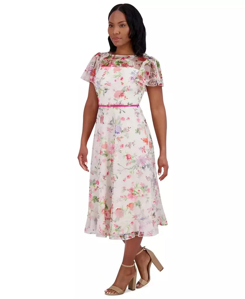 Jessica Howard Women's Floral Flutter-Sleeve Belted Midi Dress 3