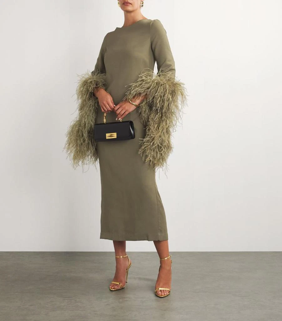 slim fit dress slacks Feather-Trimmed Maxi Dress