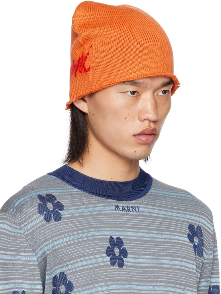 Marni Orange Mohair Logo Beanie 2