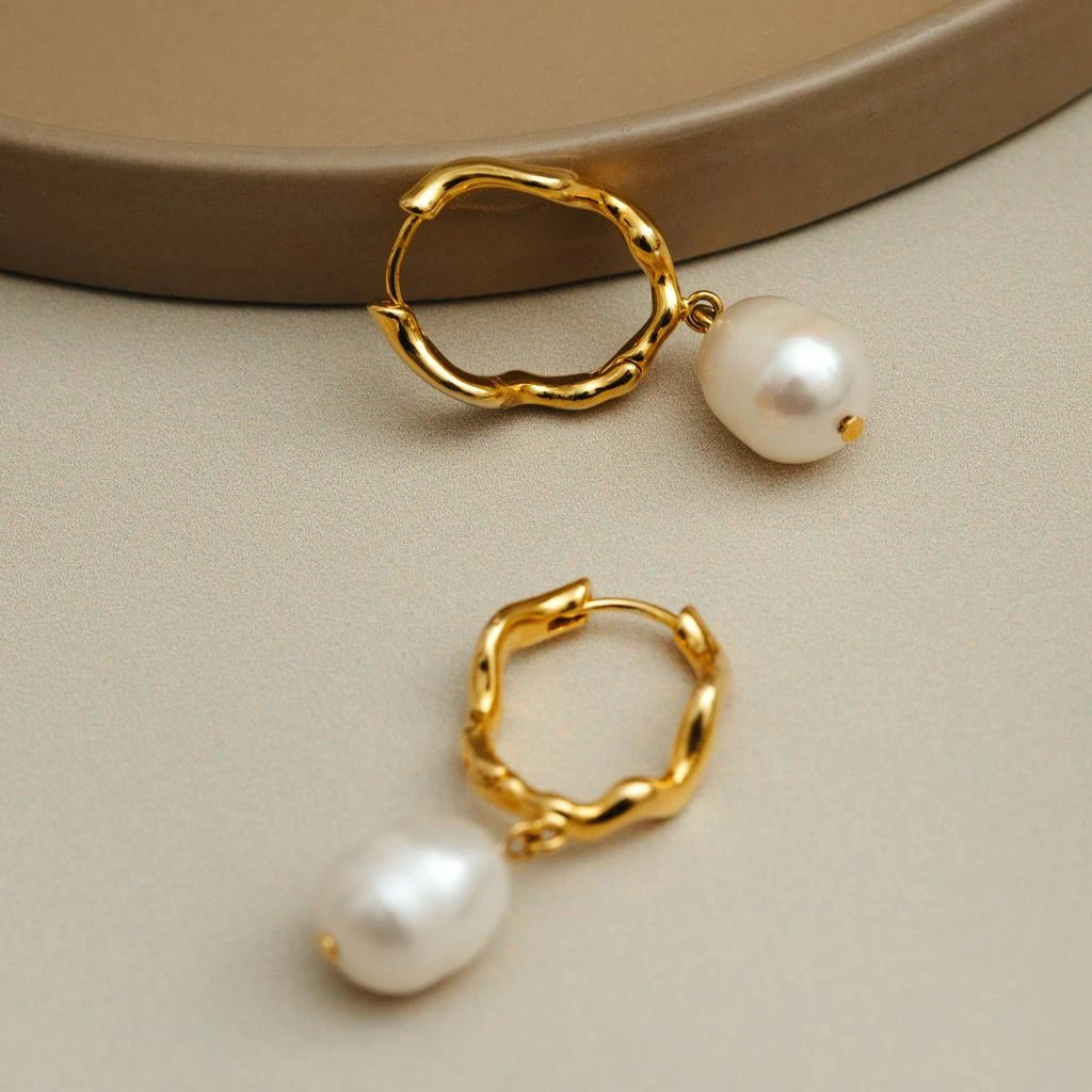 Orelia London Oval Wave Pearl Drop Hoop Earrings 3