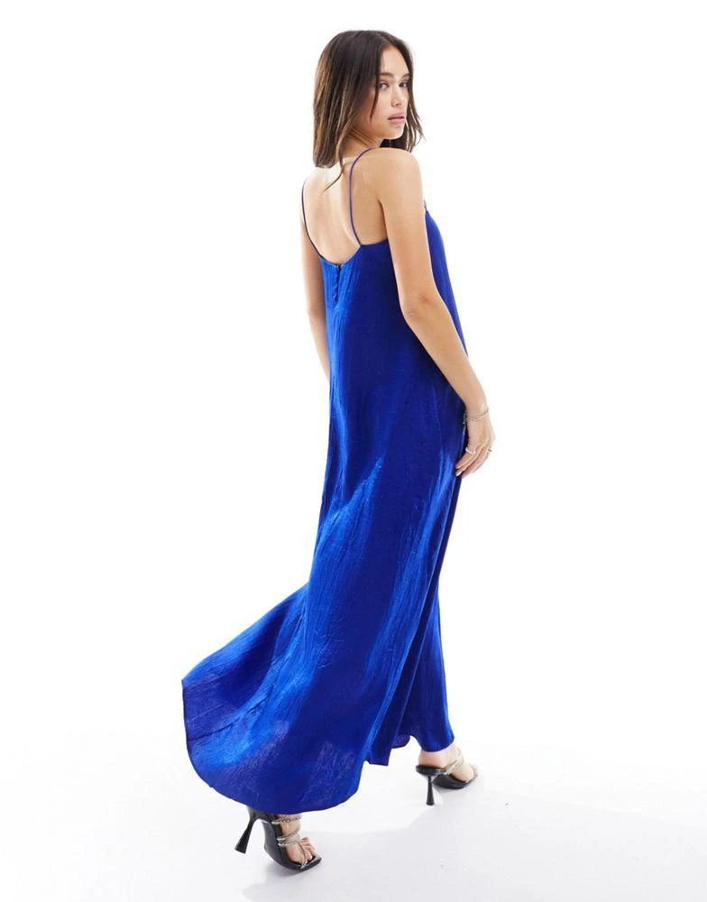 ASOS ASOS DESIGN crushed satin slip midi dress in blue 4