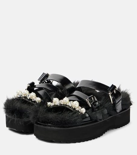 Simone Rocha Faux fur-trimmed leather platform sandals 4