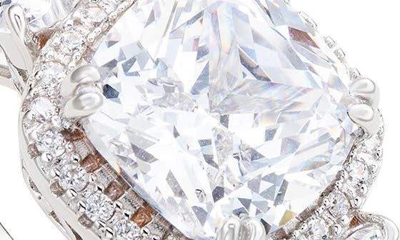 Suzy Levian Sterling Silver Cushion Cut CZ Halo Bridal Ring 5