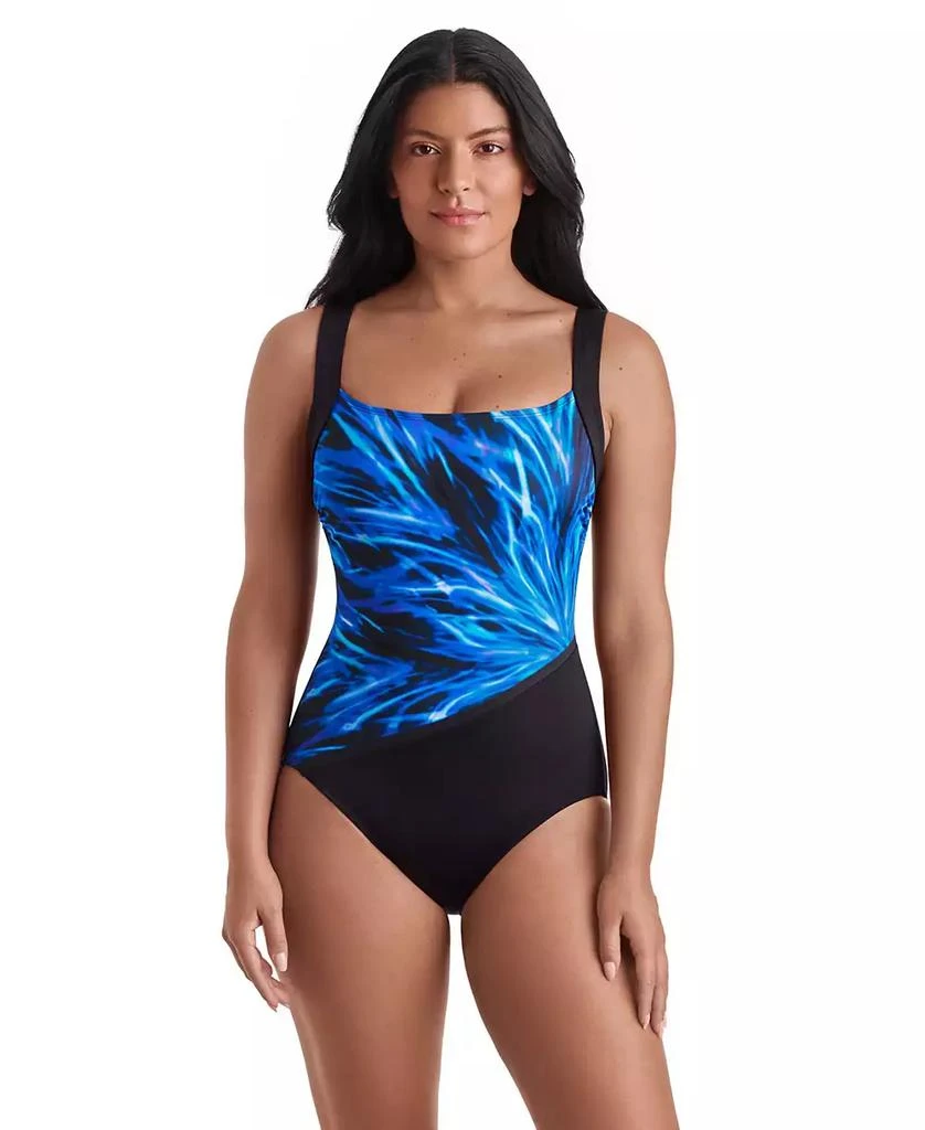 ShapeSolver Women
s Scoop Neck Illusion One-Piece Swimsuit
