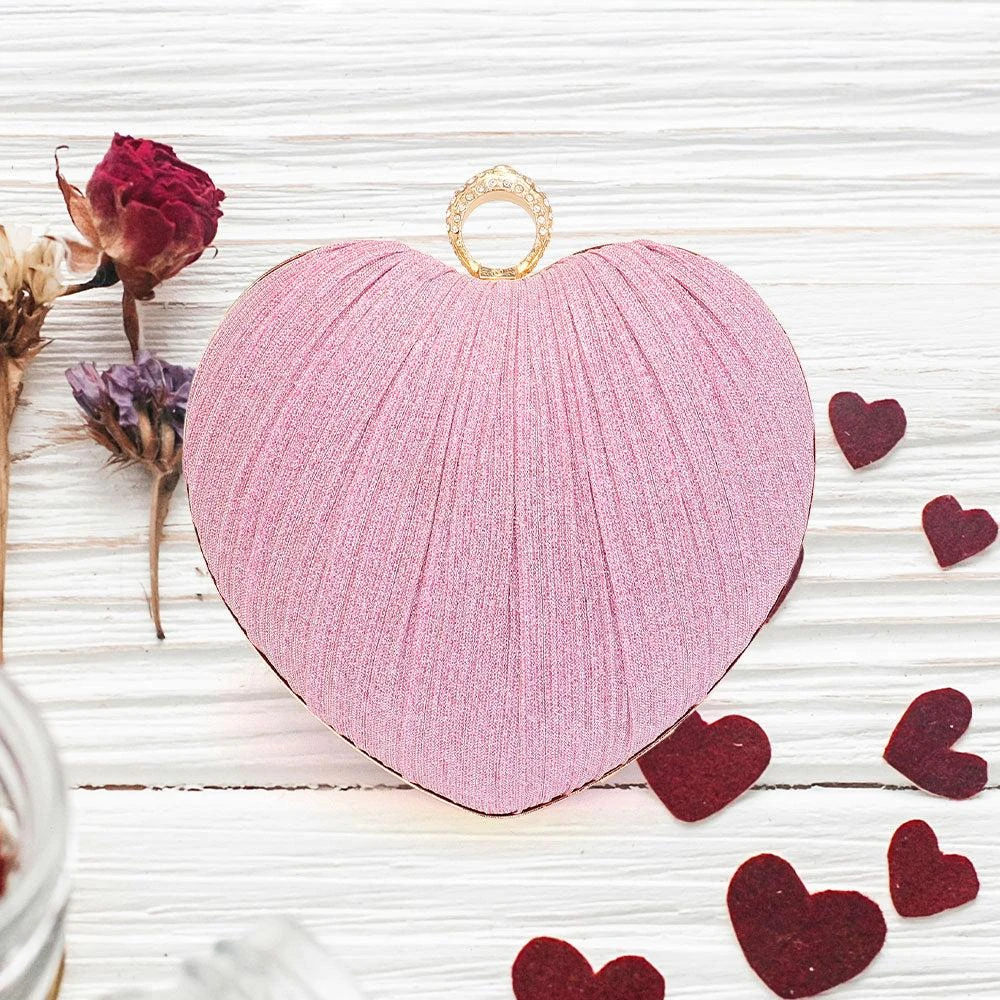 FASHNZFAB Sparkle Fabric Heart Fold Clutch / Evening Bag / Crossbody Bag