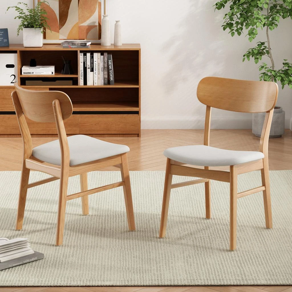 Streamdale Furniture Streamdale Set of 2 Light Beige Fabric Cushioned Dining Chairs with Rubberwood Legs 2