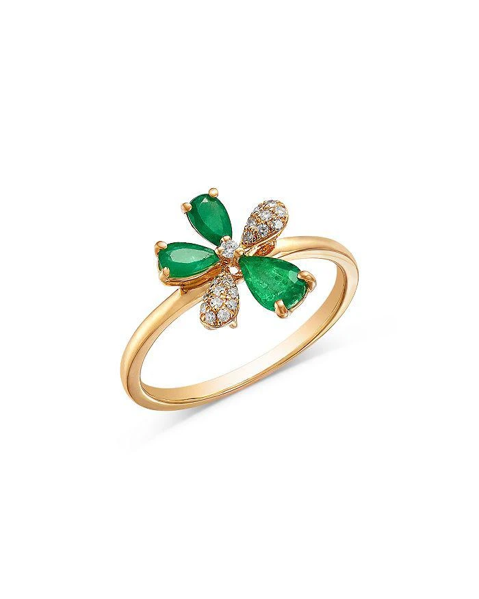 Bloomingdale
s Fine Collection Emerald 
Diamond Flower Ring in 14K Yellow Gold