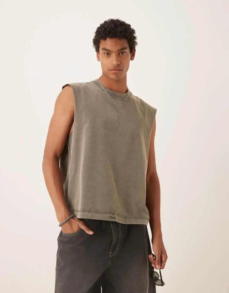 Abercrombie & Fitch Abercrombie & Fitch premium heavyweight cropped vest in washed green 1
