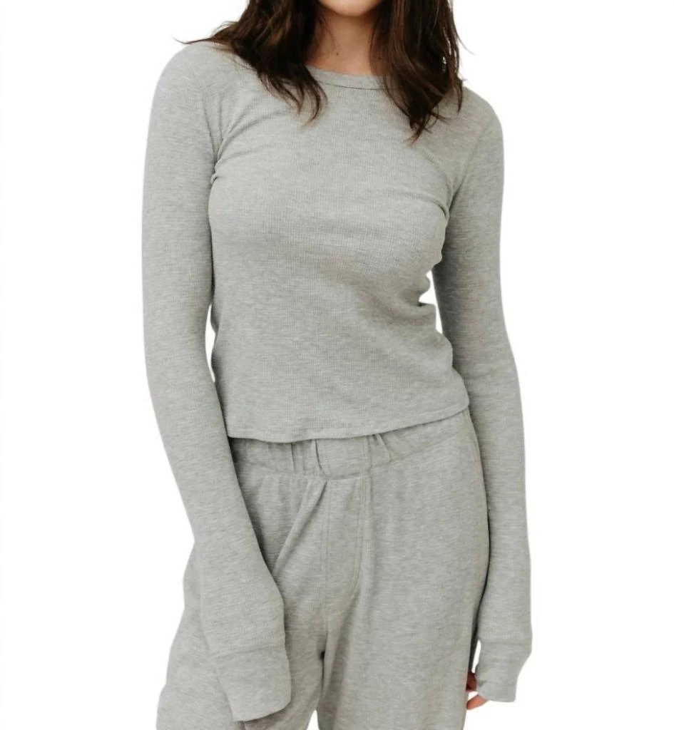 Eterne Long Sleeve Thermal Top In Heather Grey 1