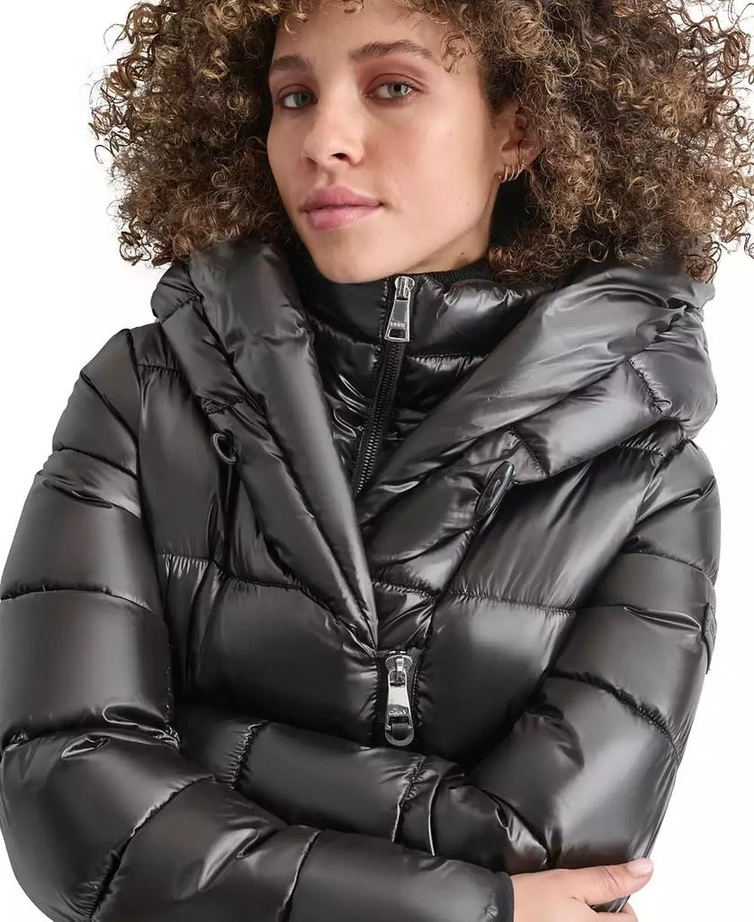 DKNY Women's Bibbed Shawl-Collar Packable Shine Puffer Coat 4