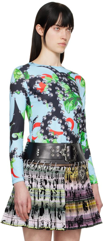 CHOPOVA LOWENA Blue Spangle Tangle Fitted Jersey T-shirt