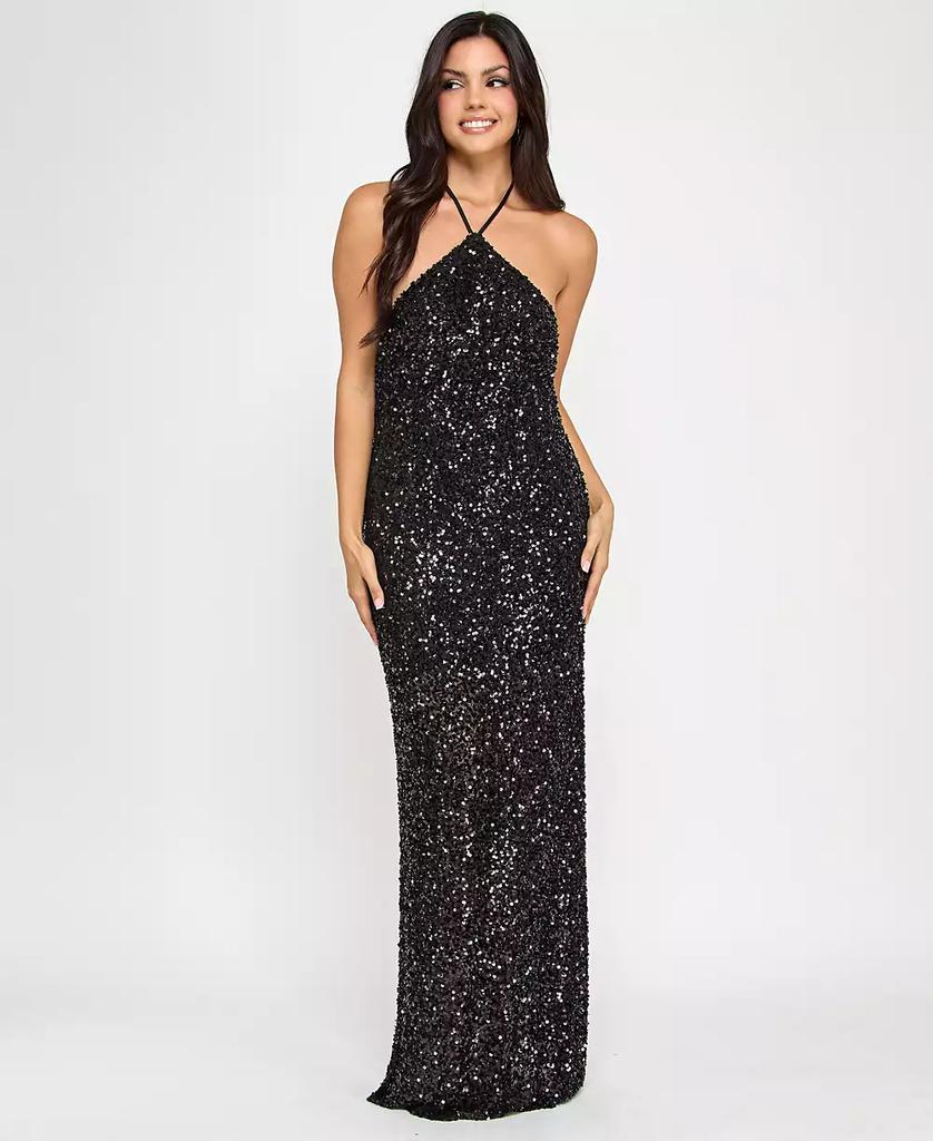 Morgan & Company Juniors' Sequin Embellished Halter Gown
