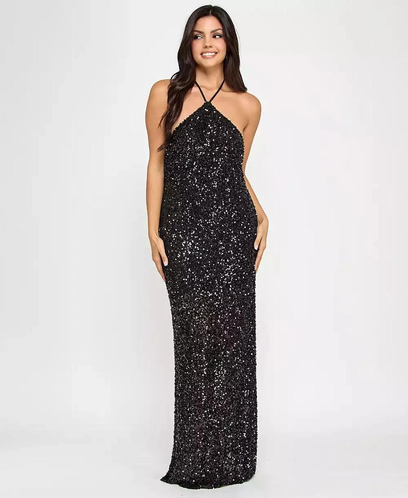 Morgan & Company Juniors' Sequin Embellished Halter Gown 1