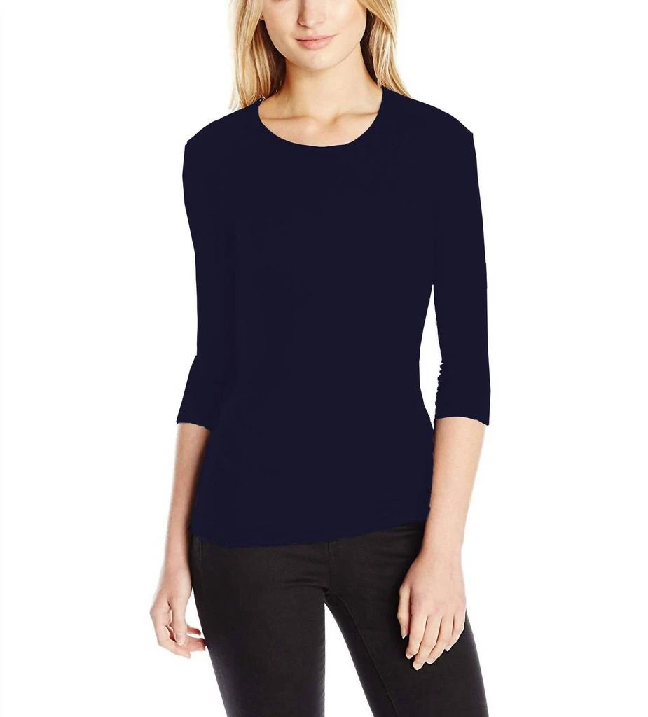 Three Dots Long Sleeve Crew Neck Tee In Eclipse 1