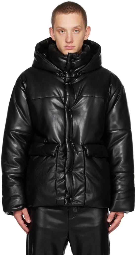 Nanushka Black Hide Faux-Leather Puffer Jacket 1