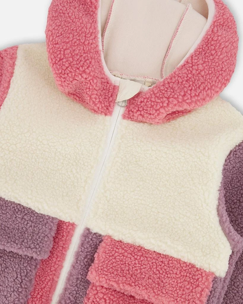Deux par Deux Long Sleeve Sherpa Jacket Pink Colorblock 4