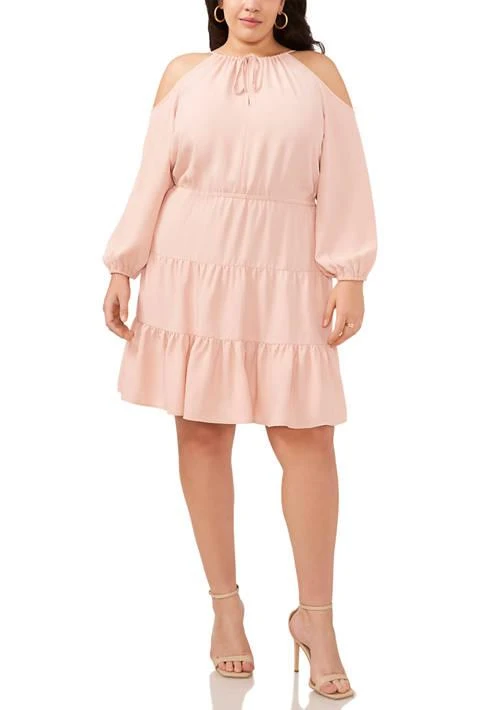 1. State Plus Size Long Sleeve Cold Shoulder Tiered Dress 1