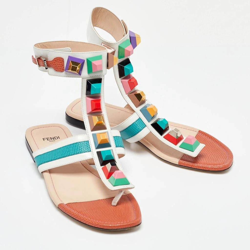 Fendi Fendi Multicolor Leather Studded Thong Flat Sandals Size 37 4
