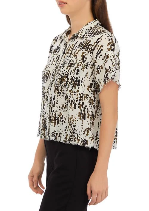 philosophy Womens Short Sleeve Button Front Printed Blouse 3