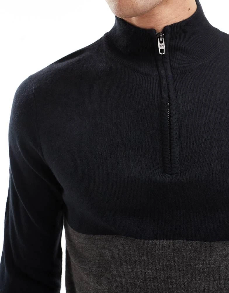 French Connection Mens French Connection roll neck half zip jumper in contrast navy in grey 4