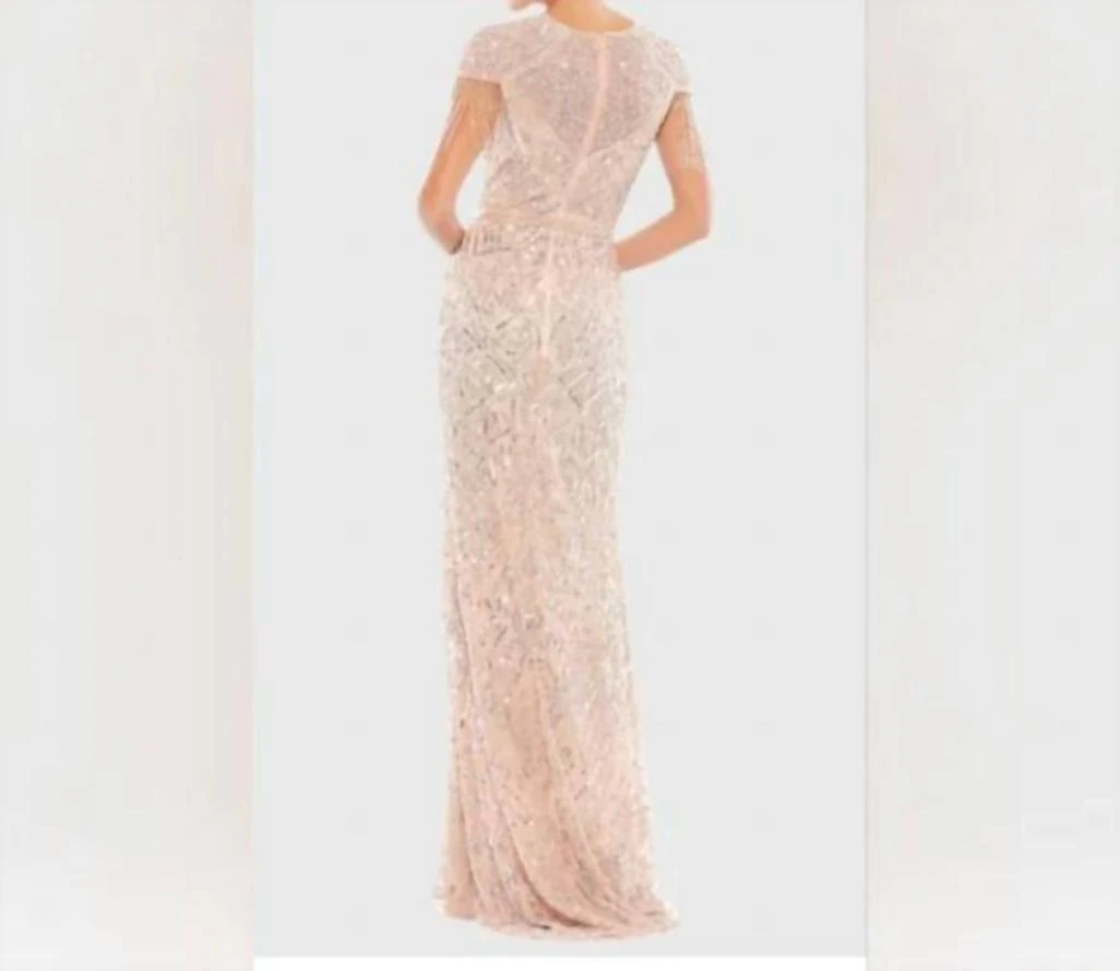 Ieena for Mac Duggal Ieena For Mac Duggal - Embellished Fringe Cap Sleeve Trumpet Gown 2