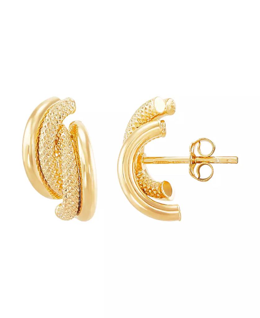 Italian Gold Polished Hollow 4 Row Curve J Hoop Stud Earrings in 10K Yellow Gold