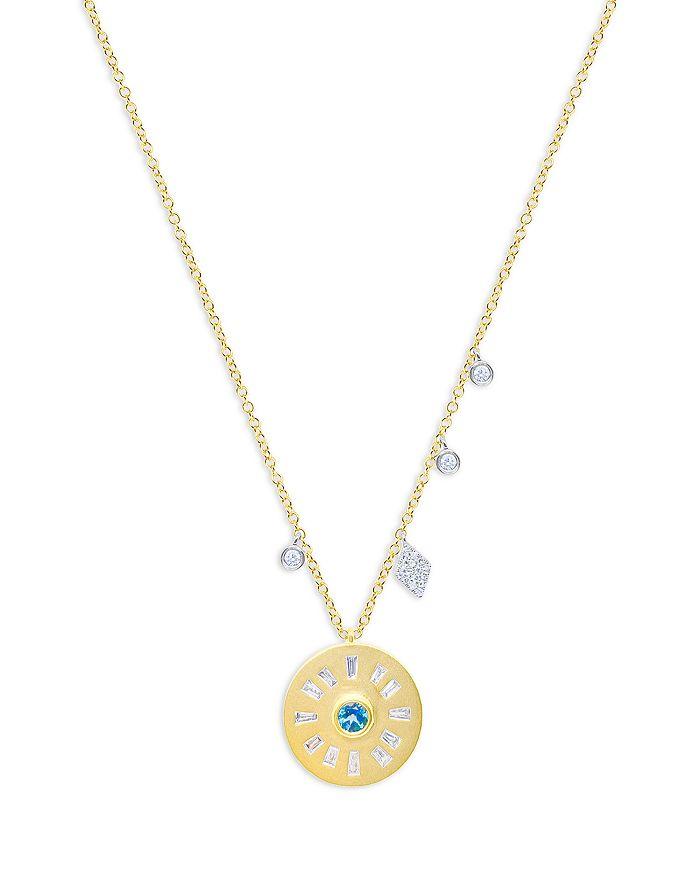 Meira T 14K Yellow Gold Diamond & Blue Topaz Disc Necklace, 18"