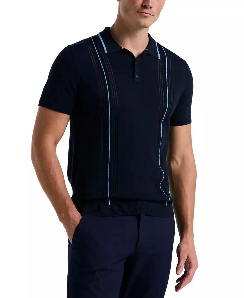 Perry Ellis Men's Short Sleeve Cotton Mesh Vertical Stripe Polo Shirt 1